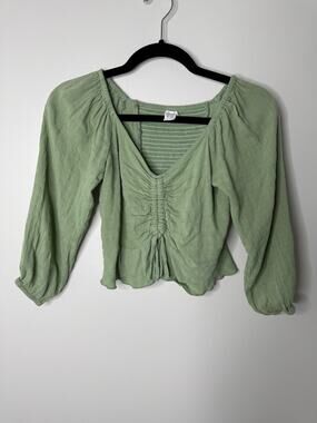 Light Sage Green Gathered Smocked Renfest Fairycore Milkmaid Top Small